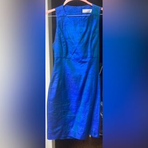 Blue sleeveless dress.